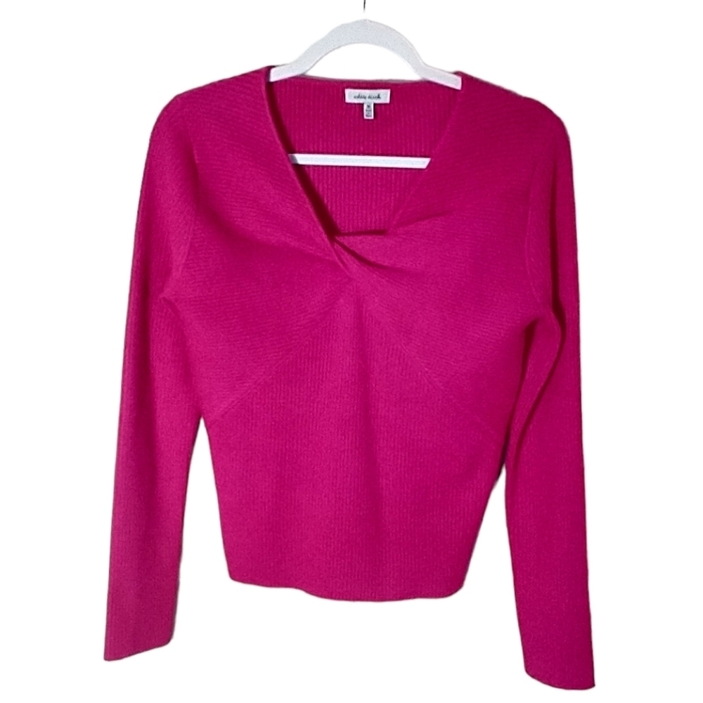 White Birch barbie pink scrunch wrap v neck ribbed sweater shirt top size Medium